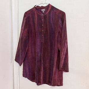 J. Jill 100% silk Purple Watercolor 1/2 Button Down Tunic Shirt Size Medium